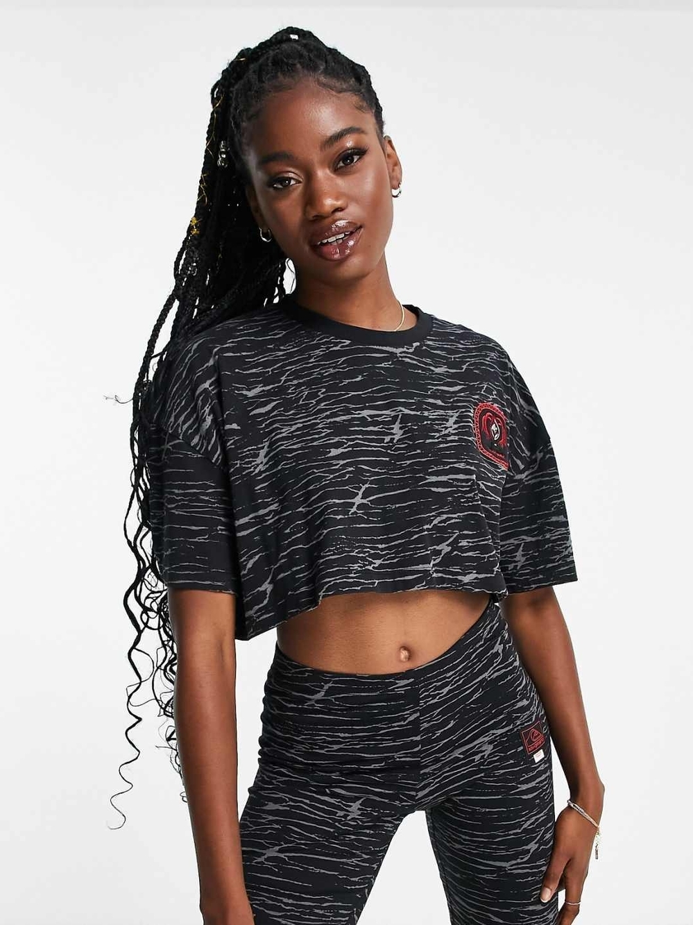 Quiksilver X Stranger Things Upside Down cropped t-shirt in grey